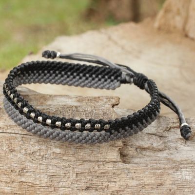 Alternate image for Artisan Crafted Black and Gray Cord Bracelet with Silver Amity in Black and Gray