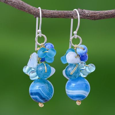 Alternate image for Blue Quartz and Glass Bead Dangle Earrings from Thailand Lovely Blend in Blue