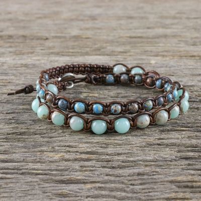 Alternate image for Handmade Unisex Beaded Macrame Wrap Bracelet from Thailand Oceanic Wanderer