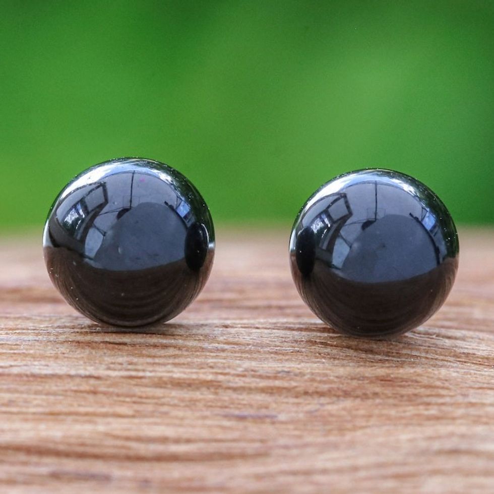 Onyx Stud Earrings with Sterling Silver Posts 'Mystery Dimension'