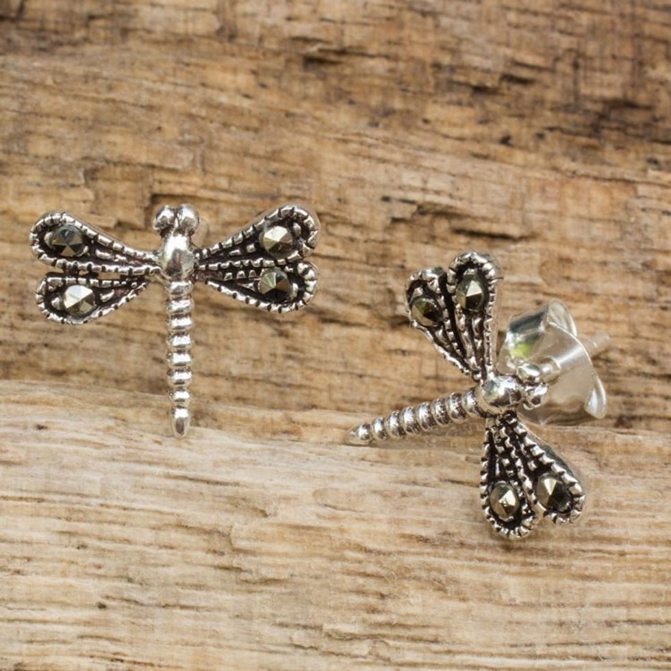 Sterling Silver Artisan Crafted Stud Earrings from Thailand 'Petite Dragonflies'