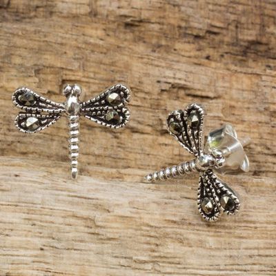 Primary image for Sterling Silver Artisan Crafted Stud Earrings from Thailand Petite Dragonflies