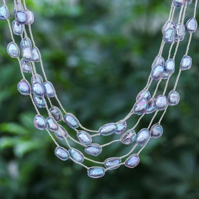 Alternate image for Hand Crafted Cultured Freshwater Pearl Station Necklace Secret Pearl in Grey