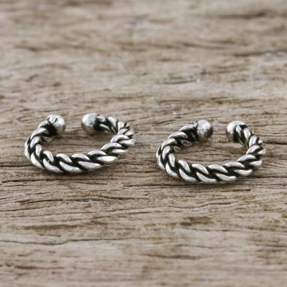 Rope Motif Sterling Silver Ear Cuffs from Thailand 'Stylish Rope'