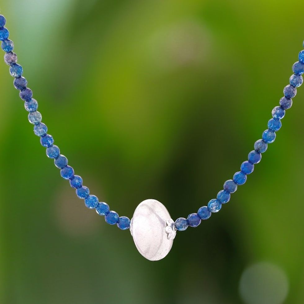 Aventurine and Karen Silver Beaded Pendant Necklace 'Karen Cosmos'