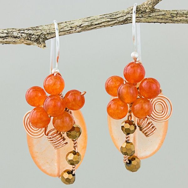 Alternate image for Orange Quartz and Glass Bead Dangle Earrings with Copper Garden Bliss in Orange