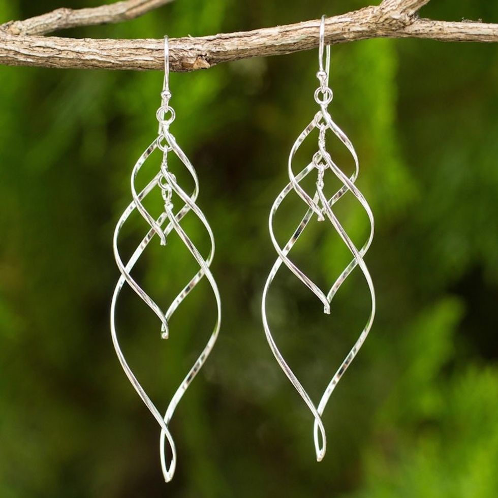 Helix Design Dangle Earrings in 925 Sterling Silver 'Forever Linked'