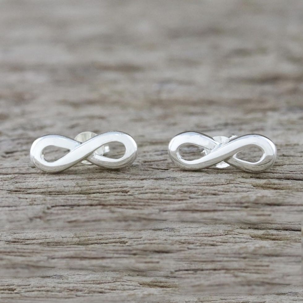 Infinity Symbol Sterling Silver Earrings from Thailand 'Shining Infinity'