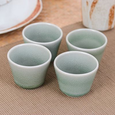 Alternate image for Set of Four Handcrafted Crackled Green Ceramic Tea Cups Green Moments