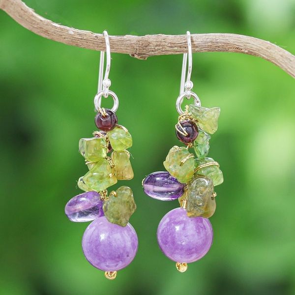 Alternate image for Thai Peridot and Amethyst Dangle Earrings Violet Forest