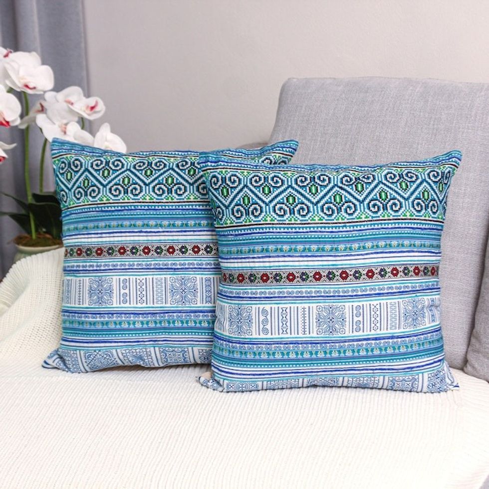 Hmong Cotton Blend Cushion Covers from Thailand 'Hmong Nature'