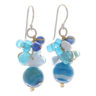 Alternate image for Blue Quartz and Glass Bead Dangle Earrings from Thailand Lovely Blend in Blue
