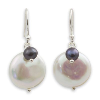Alternate image for Thai White and Gray Cultured Pearl Dangle Earrings Pearly Moons