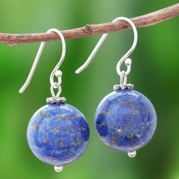 Alternate image for Round Lapis Lazuli Dangle Earrings from Thailand Round Charm