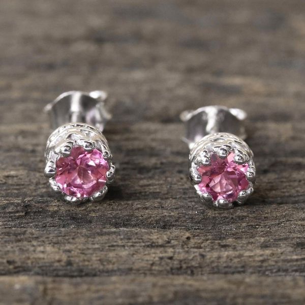 Alternate image for Rhodium Plated Pink Tourmaline Stud Earrings from Thailand Brilliant Splendor