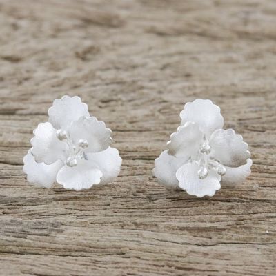 Alternate image for Floral Sterling Silver Button Earrings from Thailand Petite Blossoms