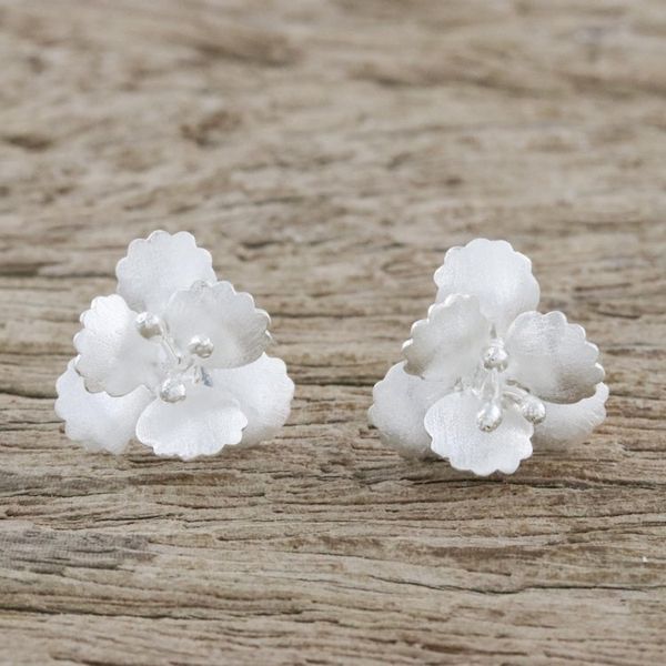 Alternate image for Floral Sterling Silver Button Earrings from Thailand Petite Blossoms