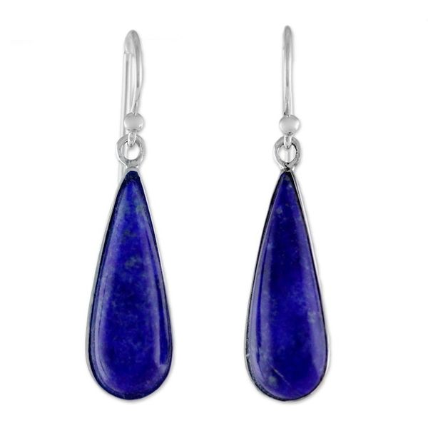 Alternate image for Lapiz Lazuli  Sterling Silver Dangle Earrings from Thailand Morning Raindrops