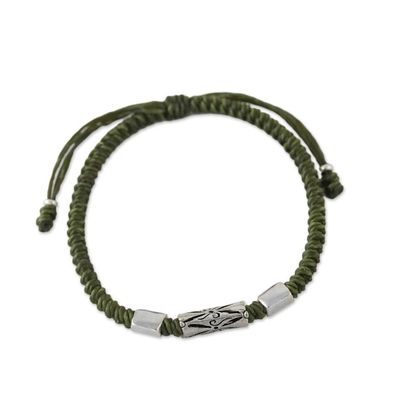 Alternate image for Hand Braided Olive Cord Bracelet with Silver Pendants Karen Triangle in Olive