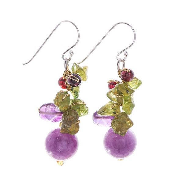 Alternate image for Thai Peridot and Amethyst Dangle Earrings Violet Forest