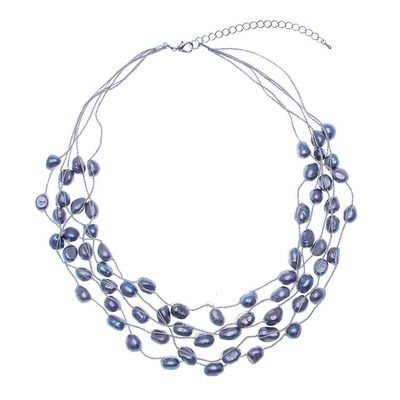 Alternate image for Hand Crafted Cultured Freshwater Pearl Station Necklace Secret Pearl in Grey