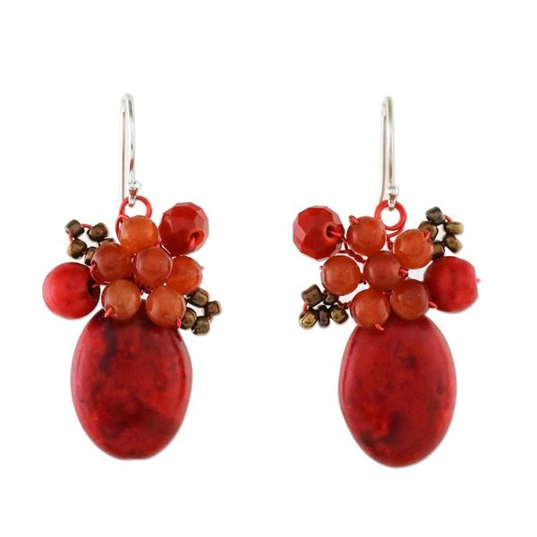 Alternate image for Modern Thai Cluster Earrings with Red Quartz and Calcite Bright Holiday Dreams