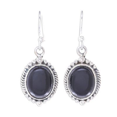 Alternate image for Black Onyx Cabochon Sterling Silver Dangle Earrings Cool Moon