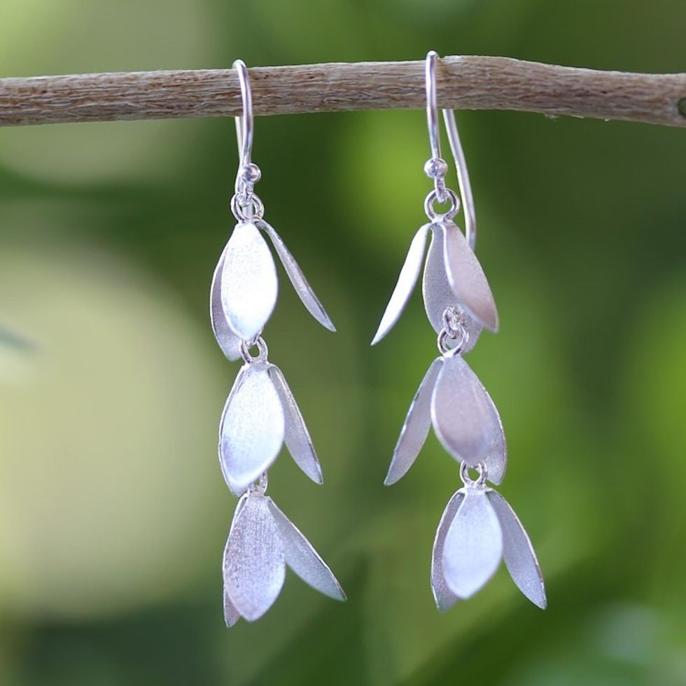 Sterling Silver Waterfall Leaf Earrings Handmade in Thailand 'Leaves for All Seasons'