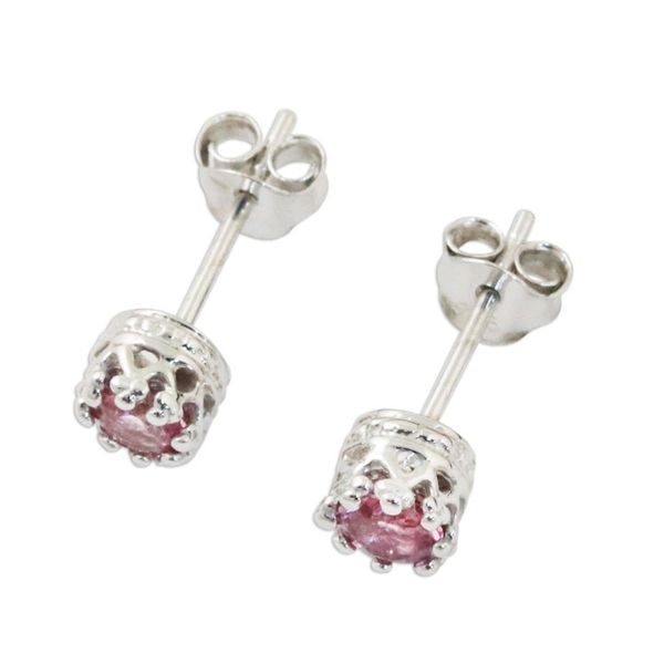 Alternate image for Rhodium Plated Pink Tourmaline Stud Earrings from Thailand Brilliant Splendor