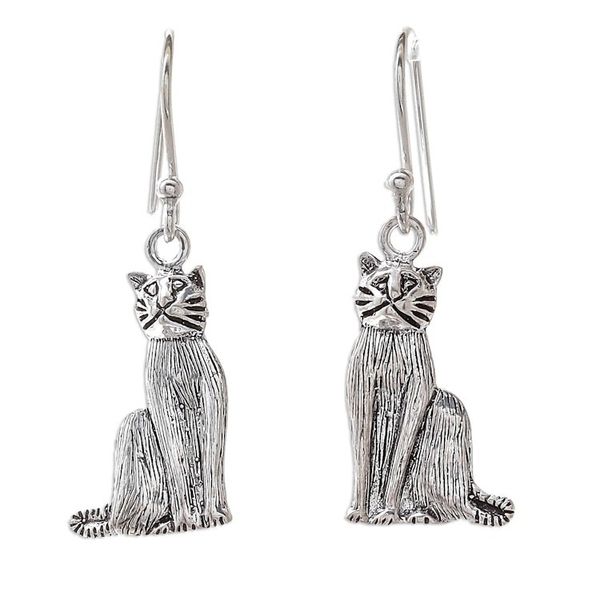 Alternate image for Sterling Silver Cat Dangle Earrings from Thailand Mister Cat