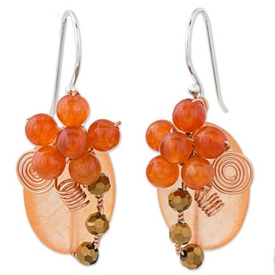 Alternate image for Orange Quartz and Glass Bead Dangle Earrings with Copper Garden Bliss in Orange
