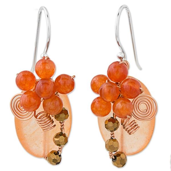 Alternate image for Orange Quartz and Glass Bead Dangle Earrings with Copper Garden Bliss in Orange