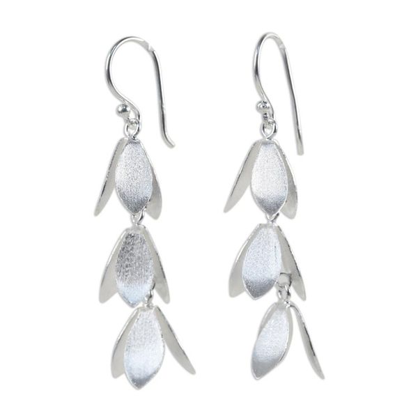 Alternate image for Sterling Silver Waterfall Leaf Earrings Handmade in Thailand Leaves for All Seasons