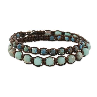 Alternate image for Handmade Unisex Beaded Macrame Wrap Bracelet from Thailand Oceanic Wanderer