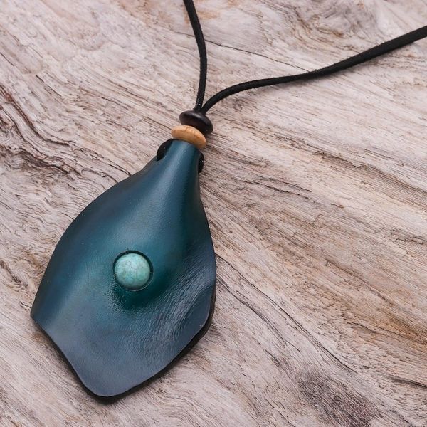 Alternate image for Mens Howlite and Leather Pendant Necklace in Blue Thai Cowboy in Blue