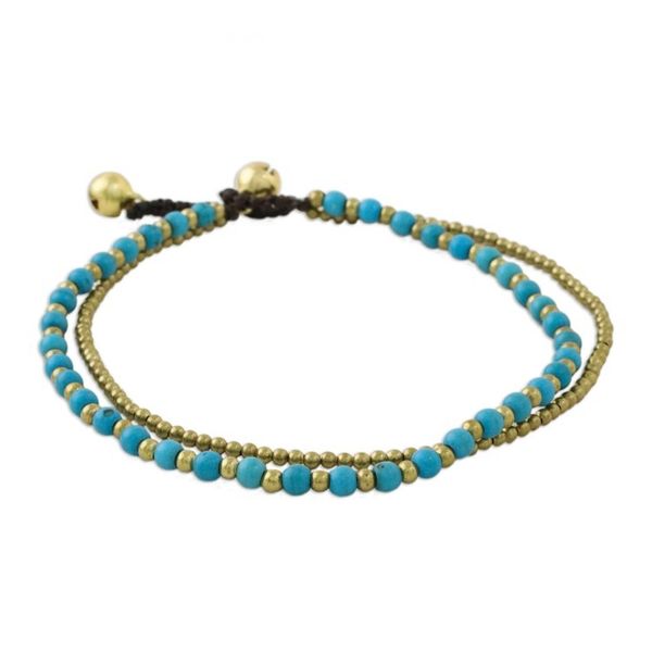 Alternate image for Brass and Calcite Beaded Anklet from Thailand Ringing Beauty