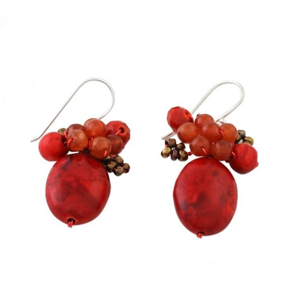 Alternate image for Modern Thai Cluster Earrings with Red Quartz and Calcite Bright Holiday Dreams