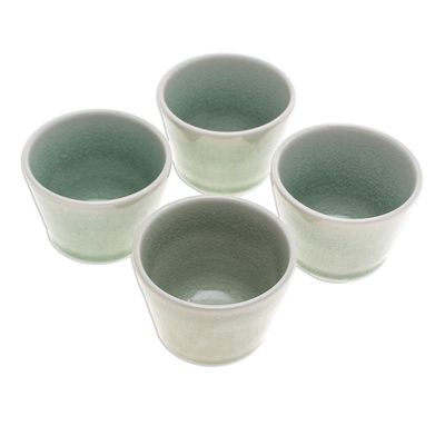 Alternate image for Set of Four Handcrafted Crackled Green Ceramic Tea Cups Green Moments