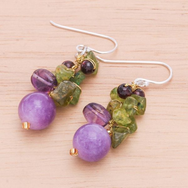 Alternate image for Thai Peridot and Amethyst Dangle Earrings Violet Forest