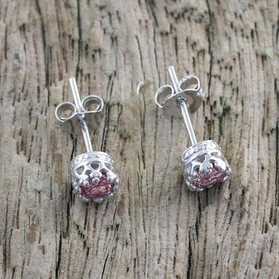 Alternate image for Rhodium Plated Pink Tourmaline Stud Earrings from Thailand Brilliant Splendor