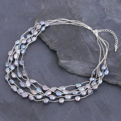 Alternate image for Hand Crafted Cultured Freshwater Pearl Station Necklace Secret Pearl in Grey