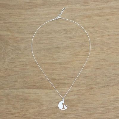 Alternate image for Sterling Silver Pendant Necklace of Two Cats from Thailand Feline Love