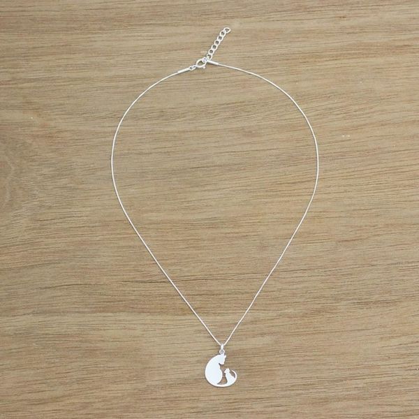 Alternate image for Sterling Silver Pendant Necklace of Two Cats from Thailand Feline Love