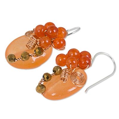Alternate image for Orange Quartz and Glass Bead Dangle Earrings with Copper Garden Bliss in Orange