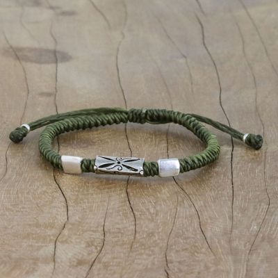 Alternate image for Hand Braided Olive Cord Bracelet with Silver Pendants Karen Triangle in Olive