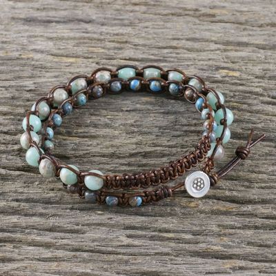 Alternate image for Handmade Unisex Beaded Macrame Wrap Bracelet from Thailand Oceanic Wanderer