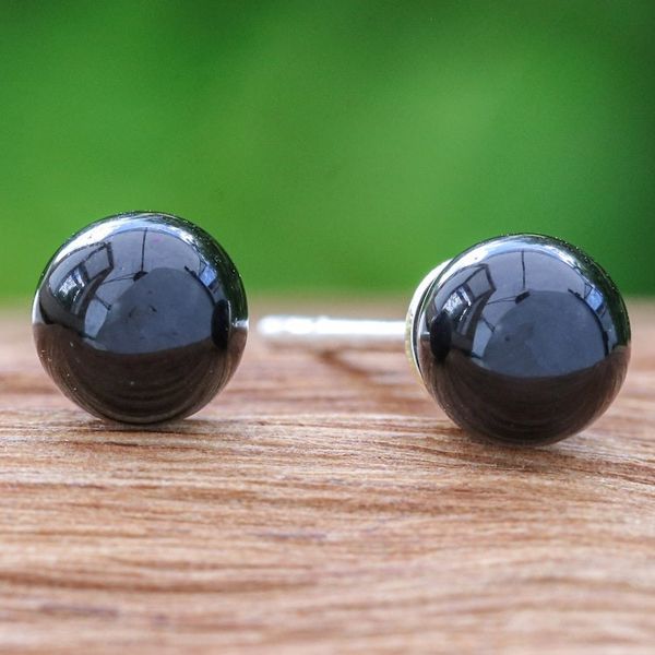 Alternate image for Onyx Stud Earrings with Sterling Silver Posts Mystery Dimension