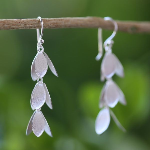 Alternate image for Sterling Silver Waterfall Leaf Earrings Handmade in Thailand Leaves for All Seasons