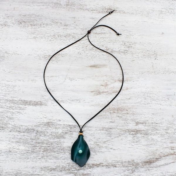 Alternate image for Mens Howlite and Leather Pendant Necklace in Blue Thai Cowboy in Blue