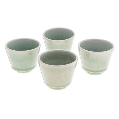 Alternate image for Set of Four Handcrafted Crackled Green Ceramic Tea Cups Green Moments